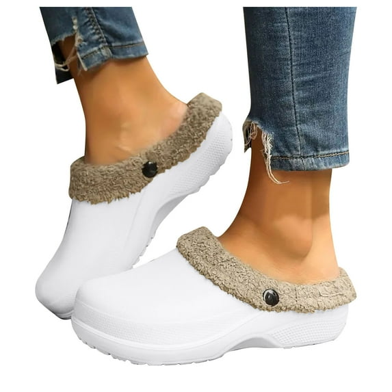 Garden Clogs Waterproof Winter Fuzzy Slippers for Women Men with Fleece Lined Indoor Outdoor Casual Slip on Boots House Shoes