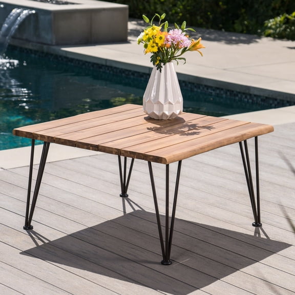 Garden Coffee Table - Wood & Metal Frame, 32.5" W X D 18" H, 21.93lb, Shimmer Industrial-style With Legs 31.66"x31.66"x17.67", Radiance
