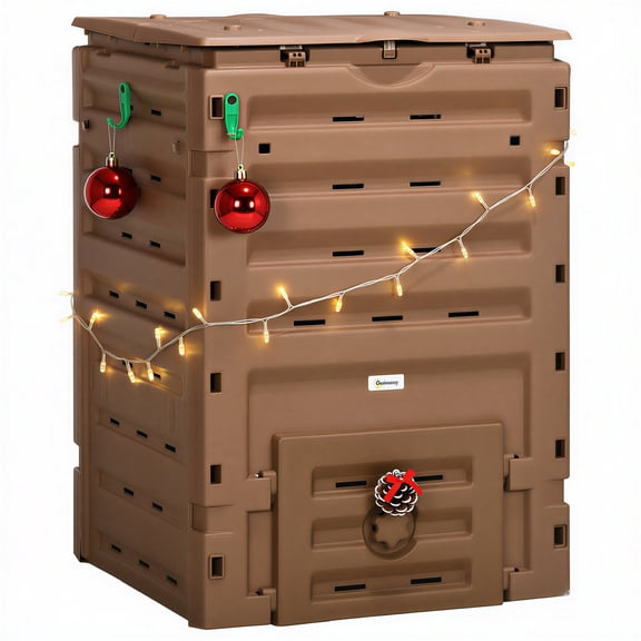Garden Compost Bin, 120 Gallon (450L) Garden Composter, BPA Free, with 80 Vents and 2 Sliding Doors, Lightweight & Sturdy, Fast Creation of Fertile Soil, Brown