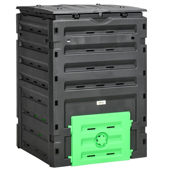 Garden Compost Bin 120 Gallons - , 80 Vents For Quick Preparation, 2 Sliding Doors, & , Black Gallon Box From Efficient Soil Fertilization, Robust Stable,