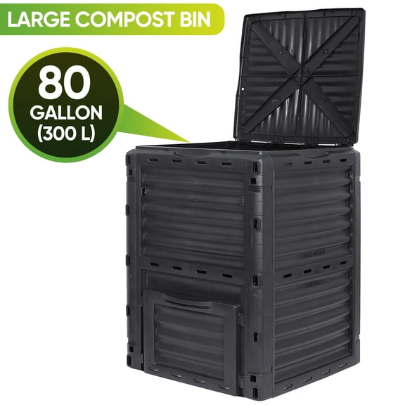 Garden Compost Bin 80 Gallon, BPA Free Composter, Large Capacity Outdoor Composting Bin with Top Lid and Bottom Door, Easy Assembling, Lightweight, Fast Creation of Fertile Soil