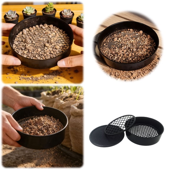 Garden Compost Sifter Round Soil Sieve Sifting Pan For Gardening Home Plant Work(Black-11Cm)