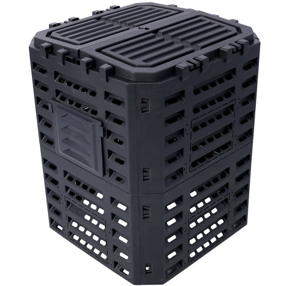 , Garden Composter Bin Made from Recycled Plastic - 90 Gallons (340Liter) Large Compost Bin - Create Fertile Soil with Easy Assembly, Lightweight, Aerating Outdoor Compost Box, Black ,Plastic ,