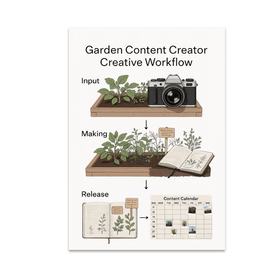 Garden Content Creator Workflow Poster, Educators and Creative Studio Decor, 13x19 Glossy Paper