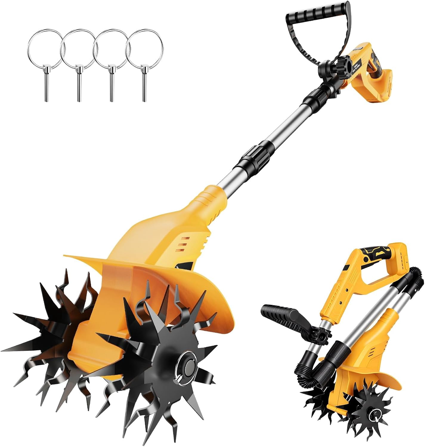 Garden Cordless Tiller Cultivator Compatible with Dewalt 20V Battery: 330RPM 48 Steel Tines - 9.3In Tilling Width and 6.3In Depth Garden Rototiller for Lawn/Soil Cultivation (Tool Only NO Battery)