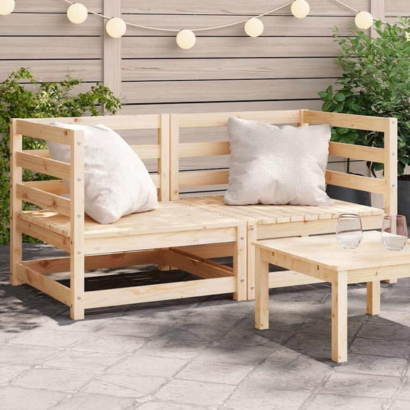 Garden Corner Sofa, Natural Pine Solid Wood Modular Outdoor Sectional Furniture, Durable Patio Couch for Backyard Seating, Beige, 2-Piece Set