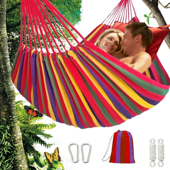Garden Cotton Hammock Comfortable Fabric Hammock with Tree Straps for Hanging Sturdy Hammock Up to 660lbs Portable Hammock with Travel Bag for Camping Outdoor/Indoor Patio Backyard