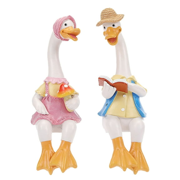 Garden Couple Statues Two Piece Set Sitting Reading Resin Figurines Small Outdoor Yard Animal Decorations Funny Art Sculptures For Home Patio