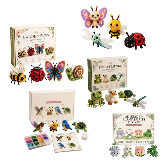 Garden Critter DIY 3D Beaded Animal Kit, Hummingbird Bumblebee Bluebird Turtle Nature Beading Set for Adult Beginners