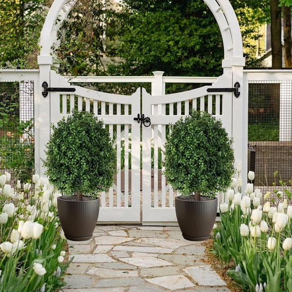 Garden Decor Artificial Boxwood Topiary Ball Bush With Ground Spike For Indoor Outdoor Patio Yard And Easter Decorations Outdoors Spring Decor