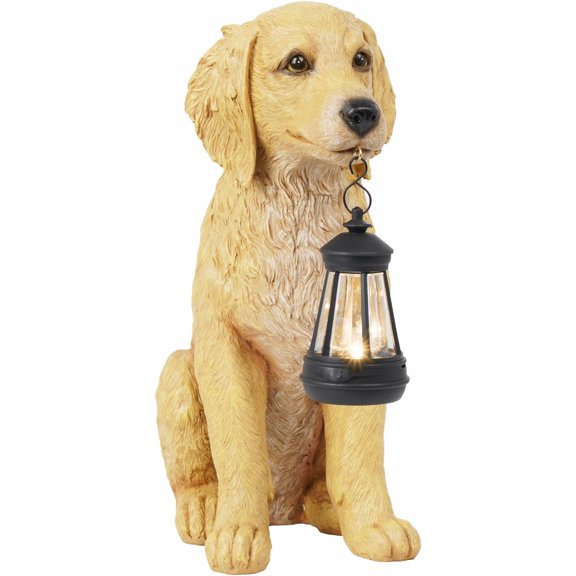 Garden Decor Dog Statues Outdoor - Golden Retriever Puppy Statue with Solar, Outdoor Figurine Lights for Garden Patio Yard Accent Solar Decorations for Outside 13.5x7.5x15.5 Inch