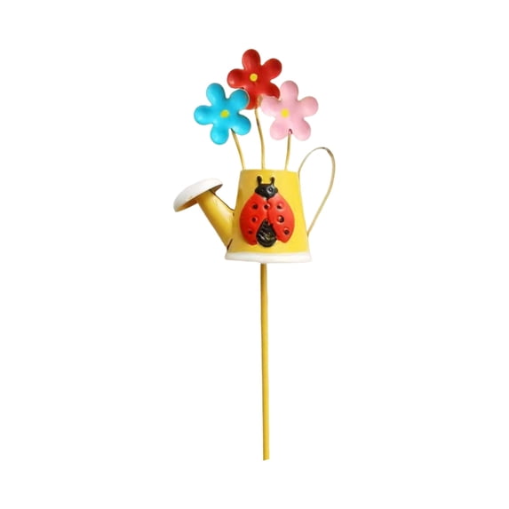Garden Decor, Metal Watering Can with Flower Ladybug, 1 Piece, Artificial Turf and Outdoor Garden Decoration