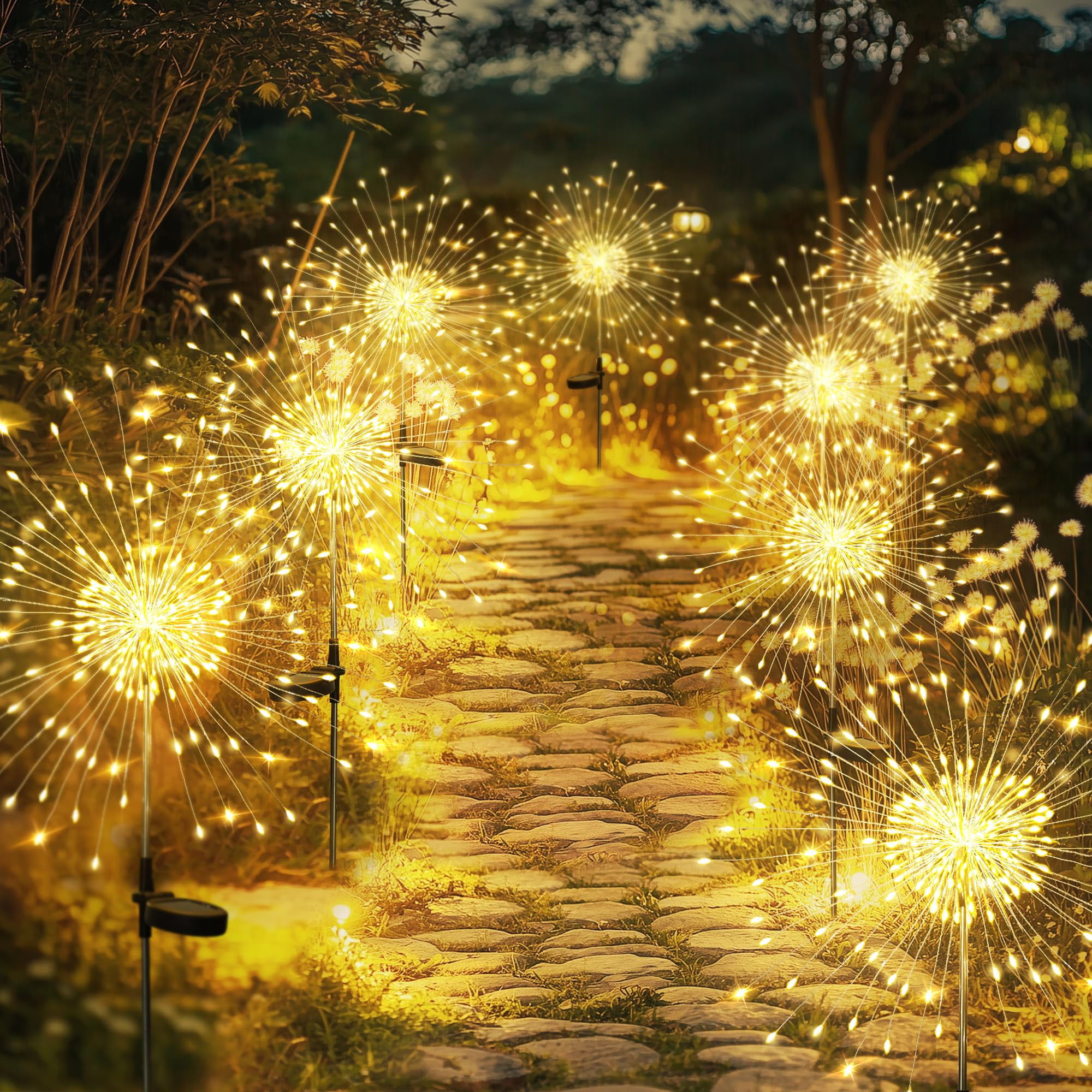 Garden Decor Outdoor Lights 120LED 8Pack, Solar Garden Lights for Christmas Outside Fairy Firework Decorative,Solar Powered for Yard Pathway Flowerbed Planter Balcony Patio Decor (Warm White)