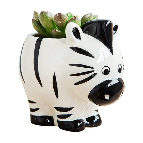 Garden Decor Planters for Outdoor Plants, Cute Animal Ceramics Flower Pot, Small Succulent Pot Cartoon Shaped Plant Pot for Mini Plants Flower Cactus, Smooth Shiny Ceramic, Plants Not Included, Zebra