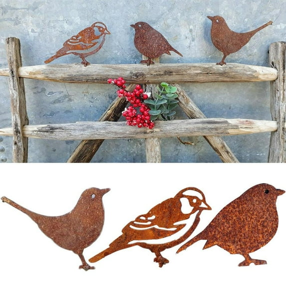 Garden Decor Rusty metal garden birds, Sparrow, Robin, Blackbird, Blue tit, Yard Art for Outdoor, Patio, Home, Fence, Farmhouse