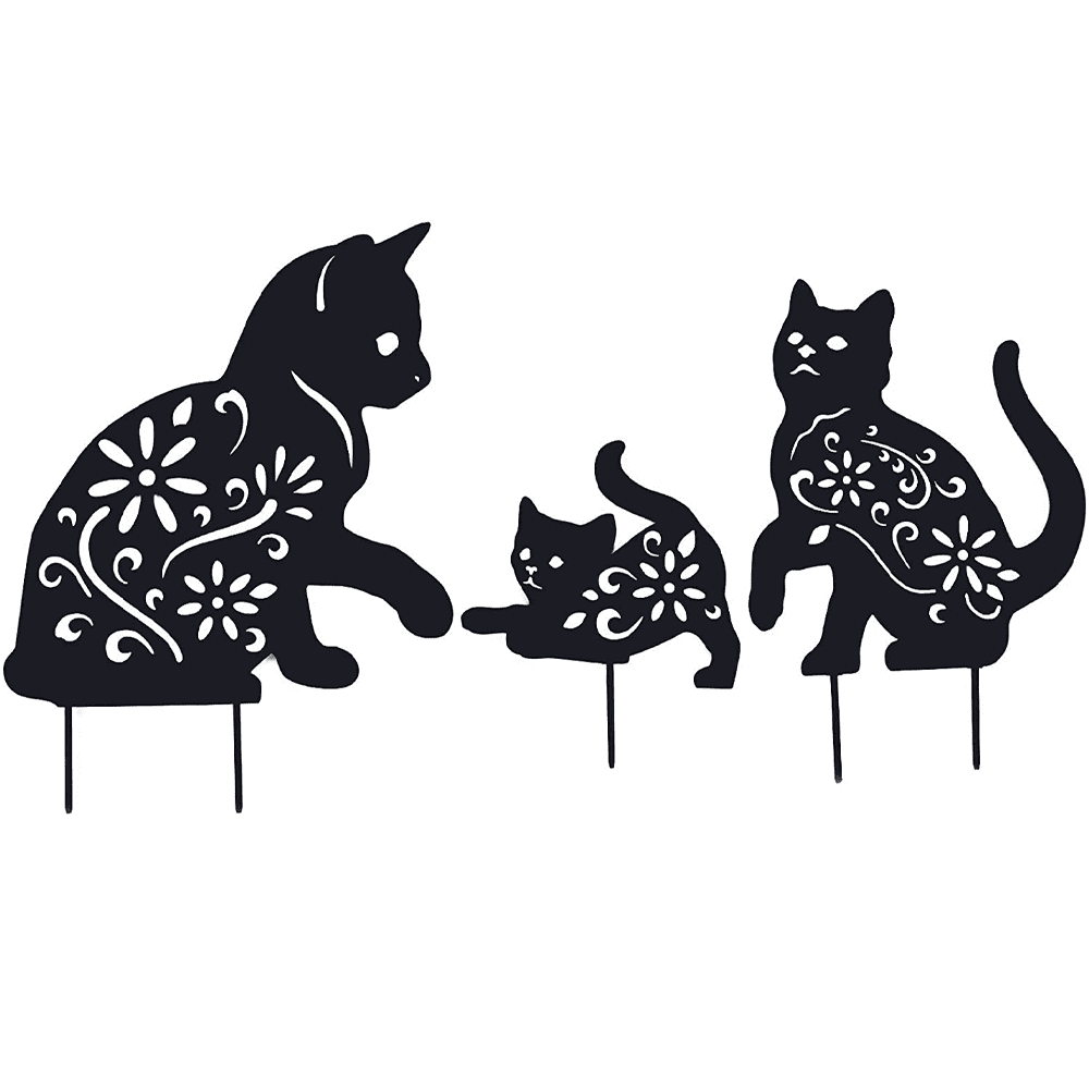 Black Metal Cat Silhouette Garden Stakes Set of 3