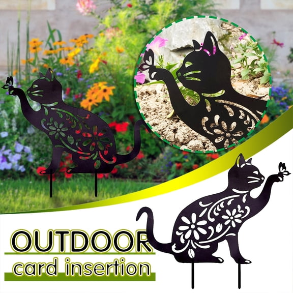 Garden Decor Stakes, TOUMENY Iron Cat Yard Art Ornaments, Rustic Outdoor Lawn Decorations for Backyard Patio Walkway