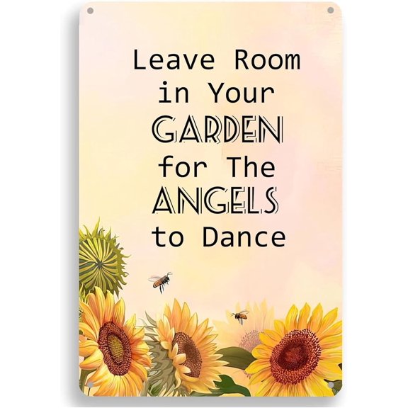 Garden Decor Vintage Metal Tin Sign Leave Room In Your Garden For The Angels To Dance Wall Art Metal Hanging Signs for Home Kitchen Bar Room Garage Man Cave Decor 8x12 Inch