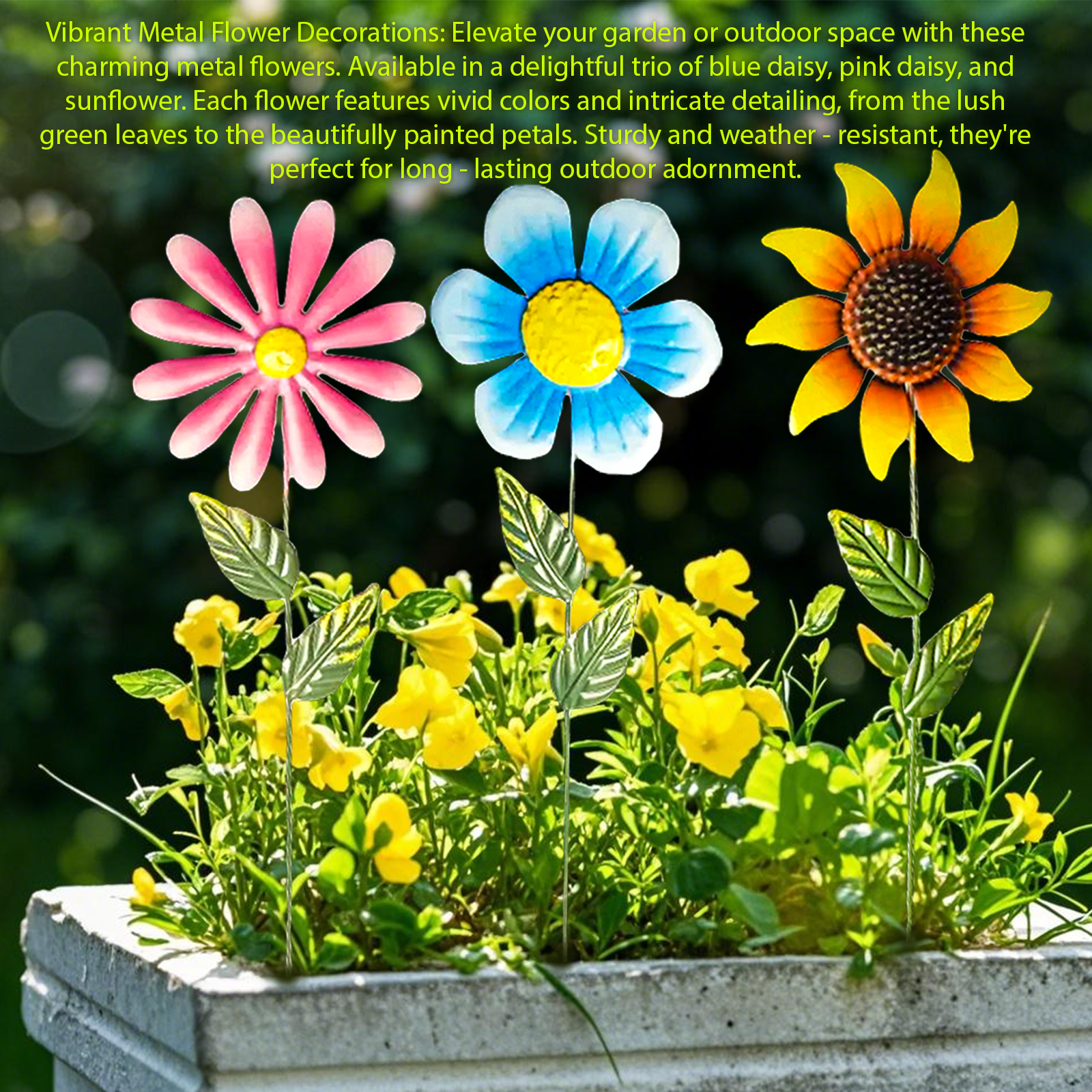 Garden Decor for Outside, 3 Pack Flower Garden Stakes for Spring Decor ...