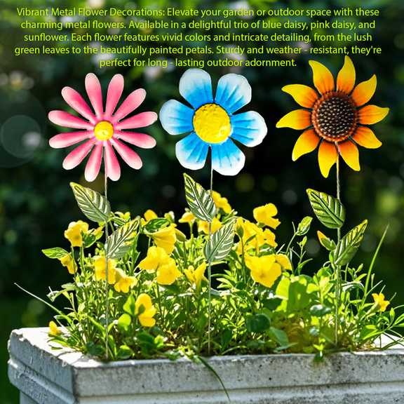 Garden Decor for Outside, 3 Pack Flower Garden Stakes for Spring Decor, Metal Flowers Yard Art for Outdoor Lawn Patio Pathway Decorations