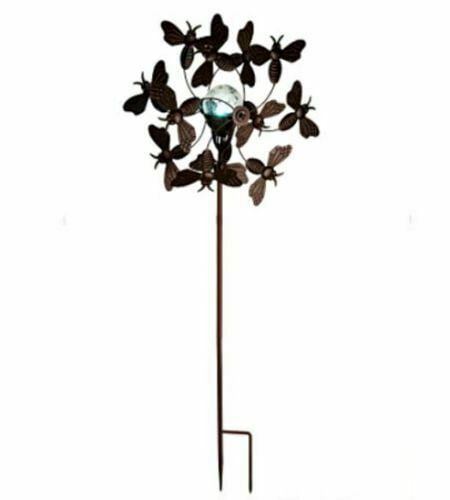 Garden Decoration Butterfly Wind Spinner with Rechargeable Solar Light Globe