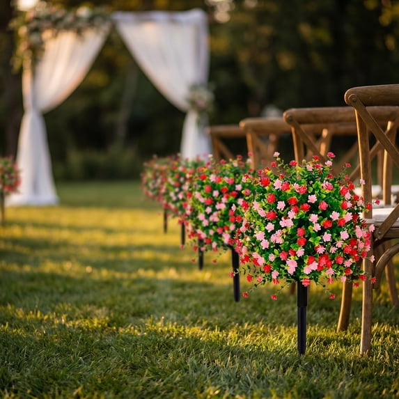Garden Decorations Artificial Camellia Topiary Stakes Outdoor Faux Flower Ball Ground Plug for Yard Lawn Porch Patio Wedding Pathway Front Door Decor