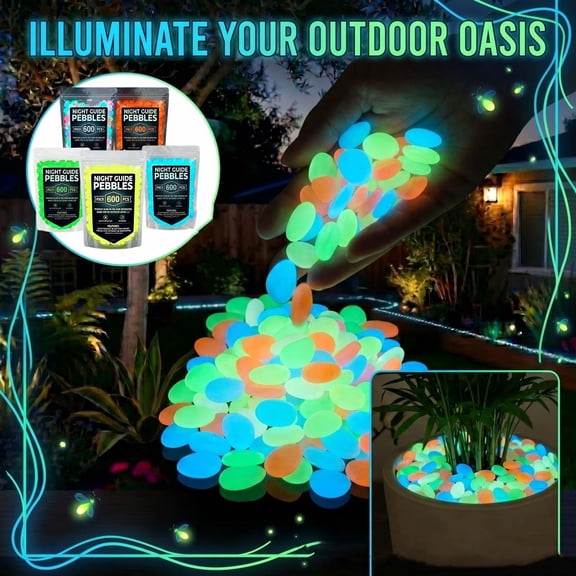 Garden Decorations Outdoor, 600 Pcs Orange Glow in The Dark Pebbles, Outdoor Yard Decor Backyard Decor Lawn Decor, Solar Powered Glow in The Dark Rocks for Outdoor Landscape