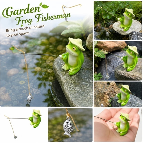 Garden Decorations Outdoor, Lawn Decorations Outdoor, Whimsical Outdoor Decor, Outdoor Fairy Garden, 4.5X3.5X2 Inch Resin Fishing Frog Statue for Micro Landscape Layout, Home