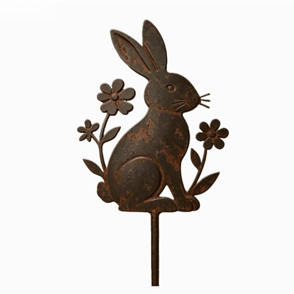 Garden Decorations Outdoor, Outdoor Garden Decor, Outdoor Yard Decor, Flower Garden Decor, 14X5 Inch Antique Rusted Rabbit Iron Stake for Farmhouse Style Yard Display