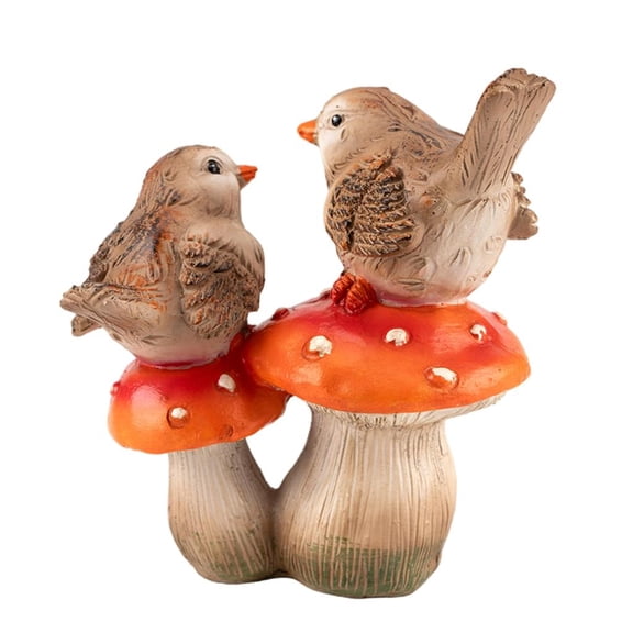 hejhncii Cute Resins Birds Statue Perched on Colorful Mushroom Ornament Landscape Decors