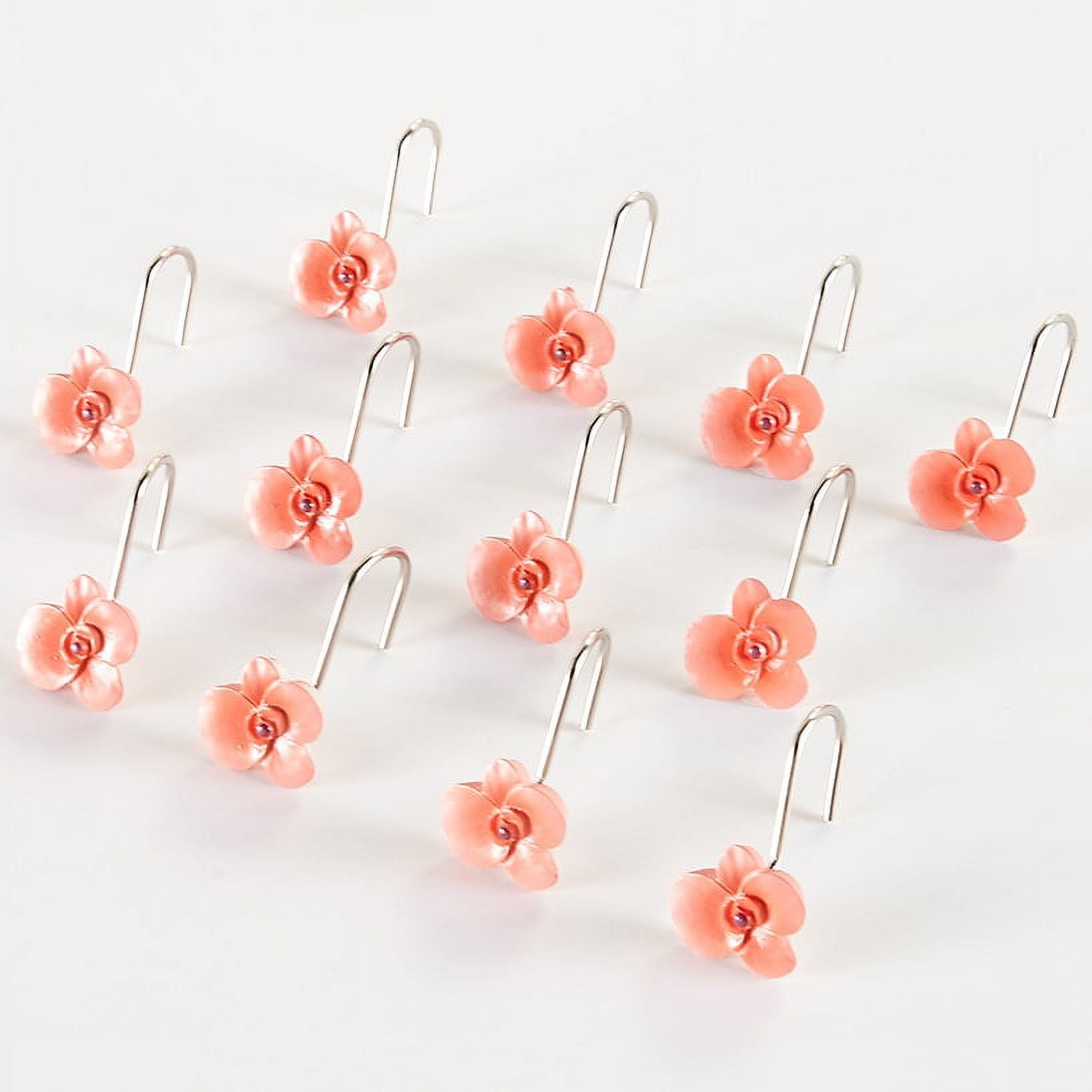Garden Delight Pink Ceramic Flower Shower Curtain Hooks Set