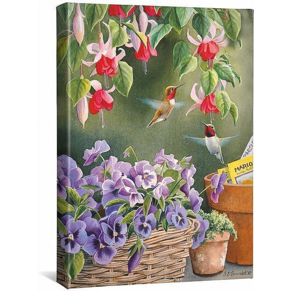 Wild Wings Garden Delight‚ÄîHummingbirds 18" x 13" Gallery Wrapped Canvas by Artist Susan Bourdet