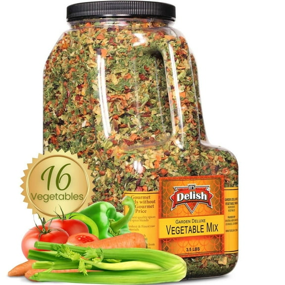 Garden Deluxe Vegetable Soup Mix by Its Delish, 3.5 LB Gallon Size Jug 16 Natural Dehydrated Vegetables for Ramen Noodles, Soup Greens with Beets Freeze Dried Veggie Blend No MSG, Vegan, Kosher