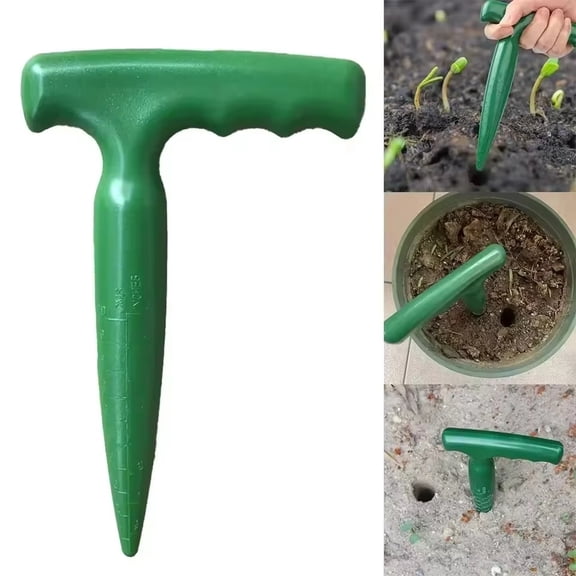 Garden Dibber Plastic Hole Digger Tool for Planting Seeds and Seedlings to Create Precise Soil Openings for Greenhouse and Backyard Flower Beds A114 Green