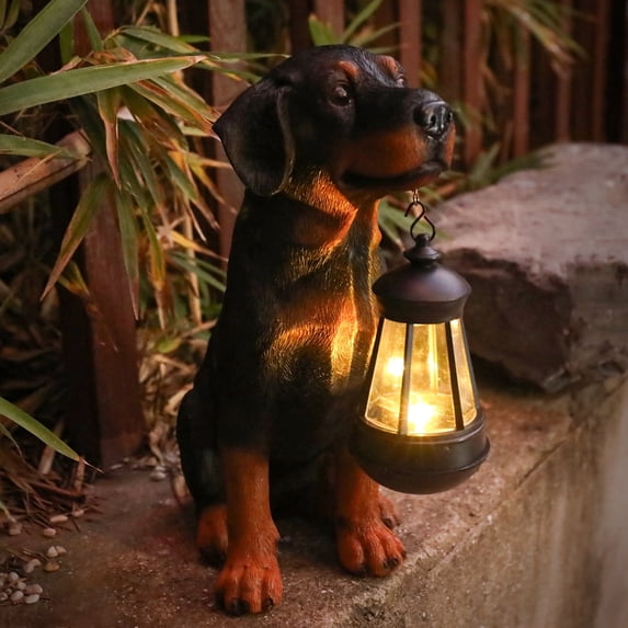 Solar LED Dog Statue - 13" Puppy Figurine Garden Decor with Lights, Garden Statue Outdoor Decoration for Patio, Lawn, Yard