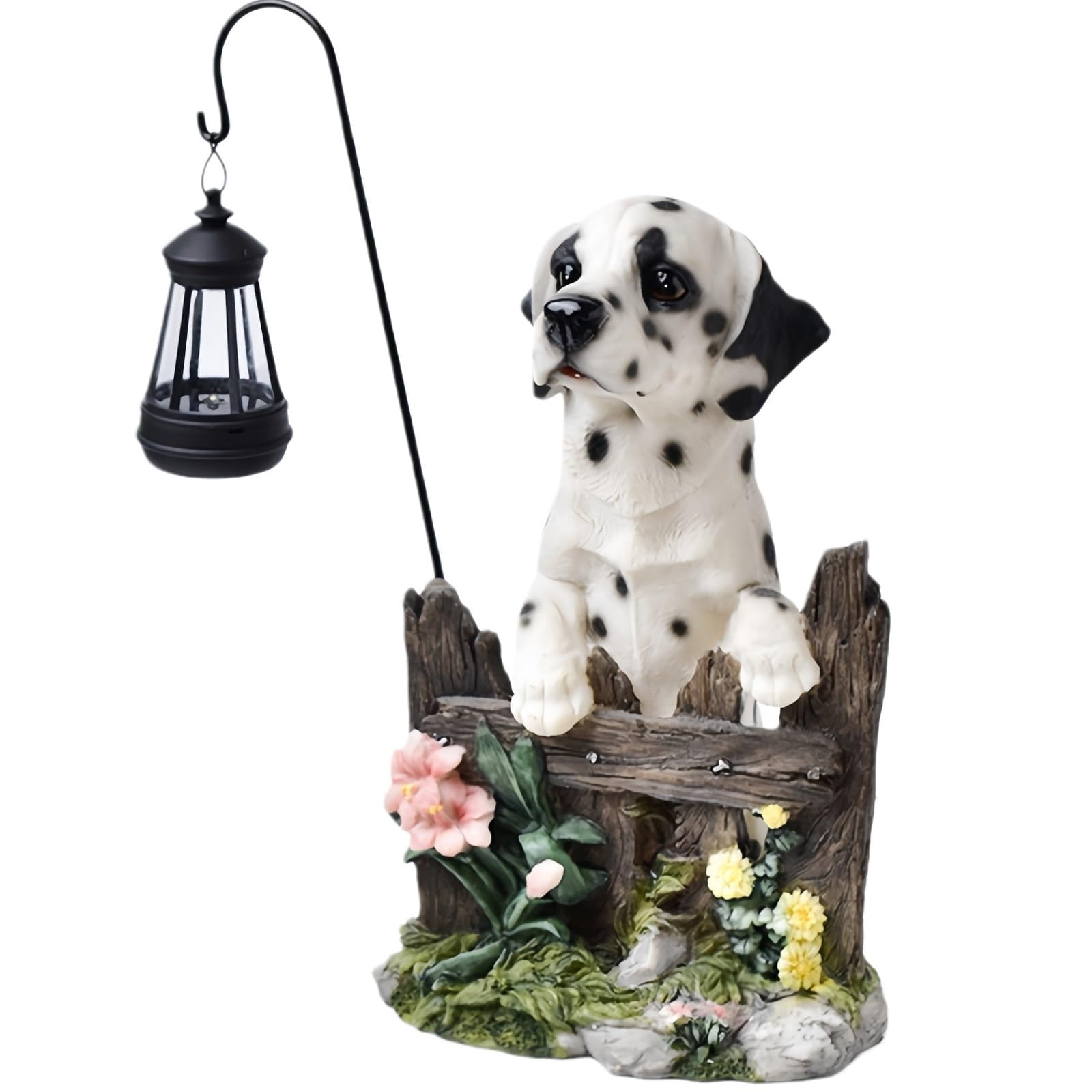 Garden Dog Statues Outdoor Decorations, Solar Lights Outdoor Puppy Statue, Outdoor Animal Statues with Solar Lantern for Patio, Lawn, Yard Art Decoration, Housewarming Garden Gift