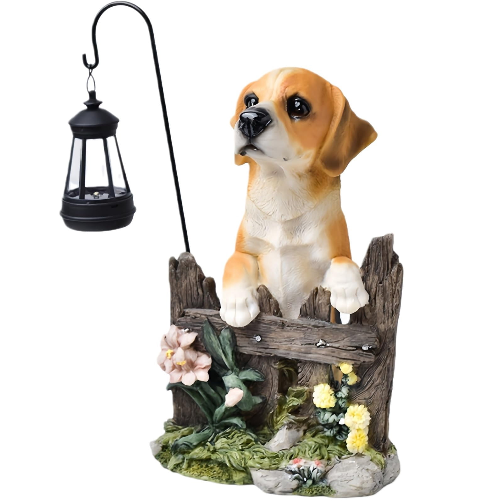 Garden Dog Statues Outdoor Decorations, Solar Lights Outdoor Puppy Statue, Outdoor Animal Statues with Solar Lantern for Patio, Lawn, Yard Art Decoration, Housewarming Garden Gift