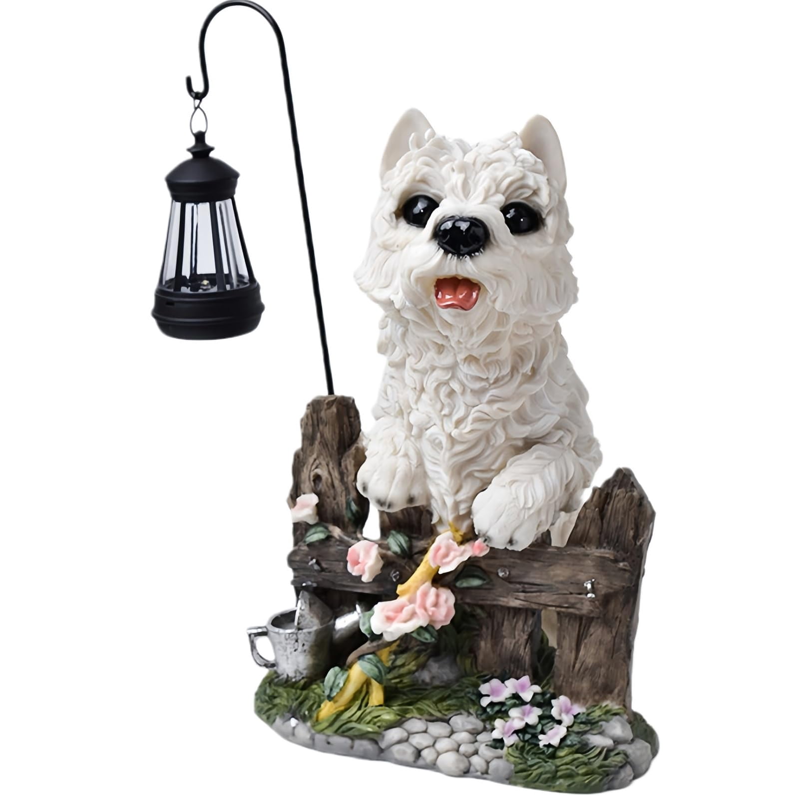 Garden Dog Statues Outdoor Decorations, Solar Lights Outdoor Puppy Statue, Outdoor Animal Statues with Solar Lantern for Patio, Lawn, Yard Art Decoration, Housewarming Garden Gift