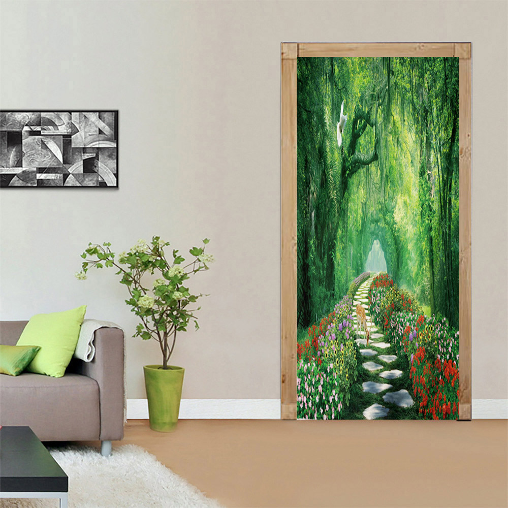 Garden Door Sticker Scenery Wallpaper 3D SelfAdhesive Vinyl Mural