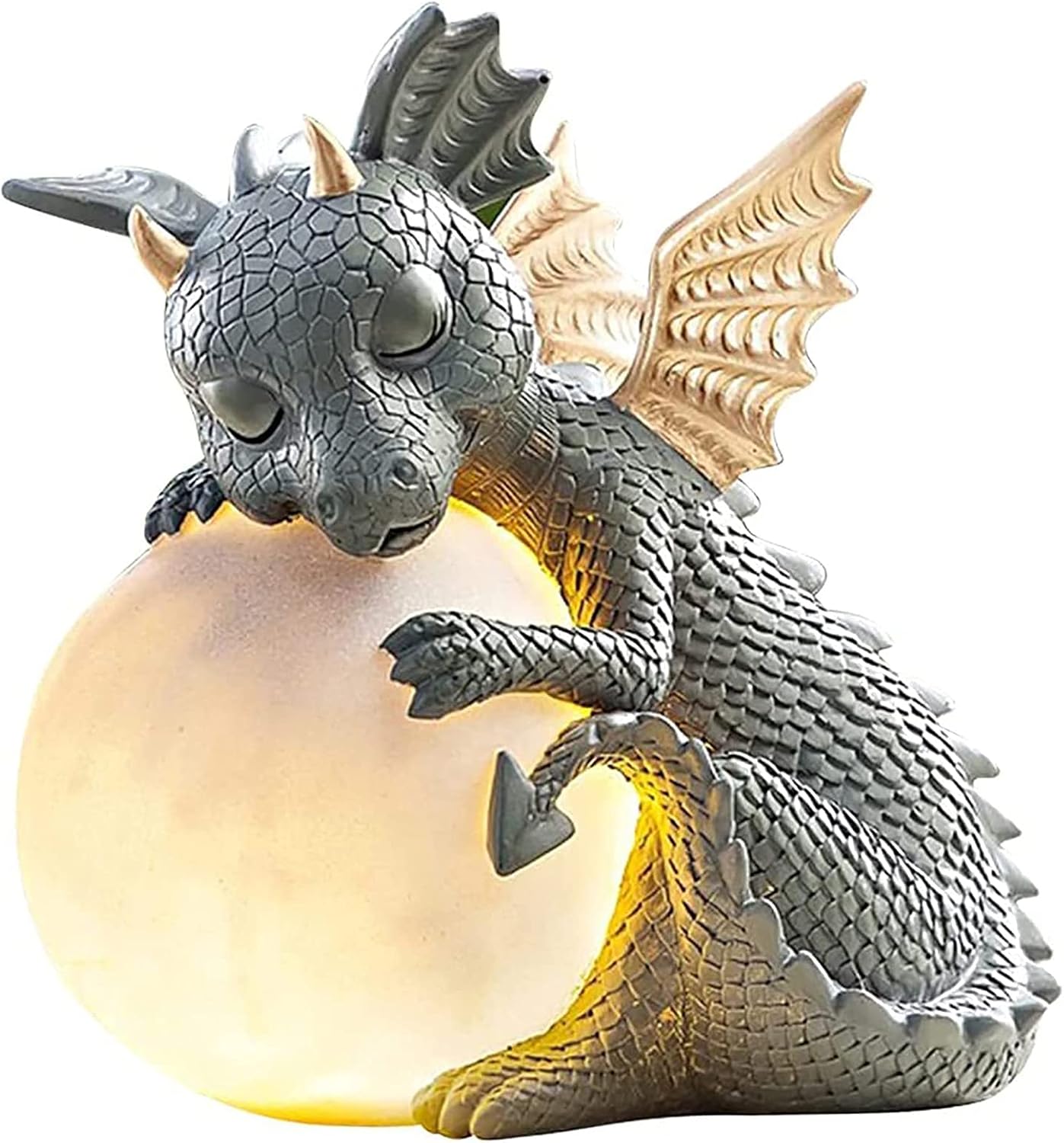 Garden Dragon Statue, Resin Dinosaur Outdoor Sculptures - Cute Garden Dragon Figurines with LED Lights for Home Decor, Patio Lawn Yard Decor