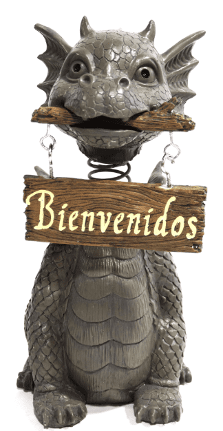 Gray Resin Dragon Garden Statue with Welcome Sign