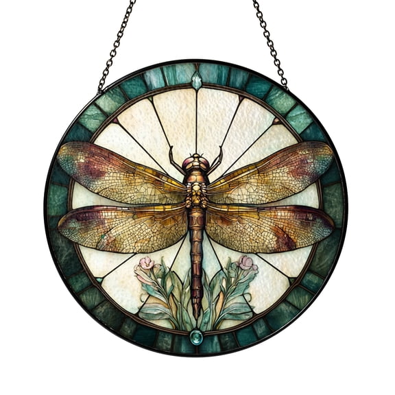 Garden Dragonfly Faux Stained Glass Window Decor