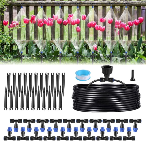 Garden Drip Irrigation System Kit, Drip Irrigation Kit, 75FT Garden Watering System with Adjustable Misting Nozzles for Garden Greenhouse Lawn Patio Flower Bed