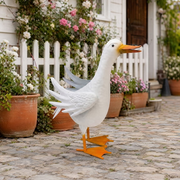 Garden Duck Ornament 12 Inch Outdoor Duck Statue Metal Lawn Ornament for Garden Waterproof Sculpture for Patio Front Yard Decor Whimsical Country