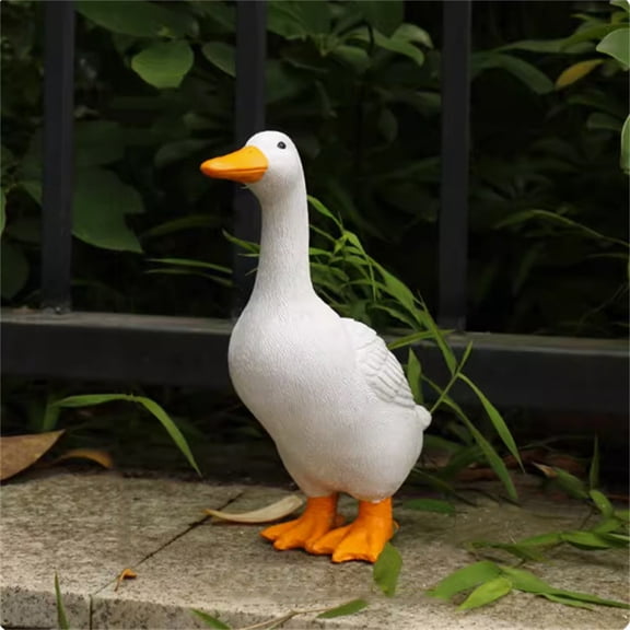 Garden Duck Resin Figurine 8.7 Inch Anti-Aging Outdoor Sculpture Multipurpose Decorative Ornament for Backyard Fish Pond Porch Home Shelf Holiday Gift White