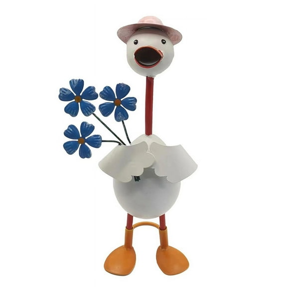 Garden Duck Statue,Iron Craft Figurines, Standing Art Decor with Plantable Flower Vase, Weatherproof for Outdoor Villa A