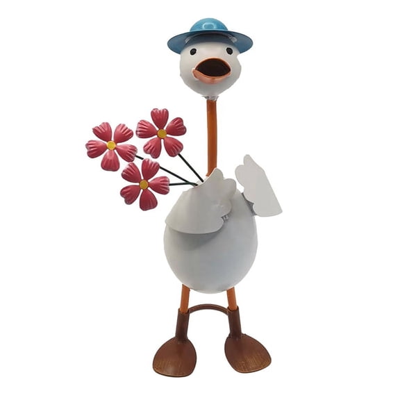 Garden Duck Statue,Iron Craft Figurines, Standing Art Decor with Plantable Flower Vase, Weatherproof for Outdoor Villa C