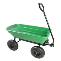Garden Dump Cart - 10 Inch Pneumatic Tire Utility Wagon - 300 lb Capacity Steel Frame - Green - Heavy Duty Poly Garden Cart for Yard & Outdoor Use