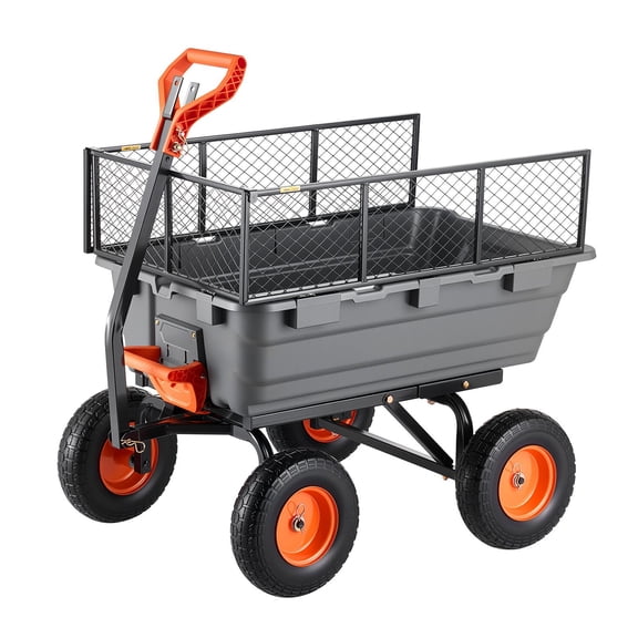 Garden Dump Cart 1200 lbs Poly Dump Cart Wagon with Storage Fence 2 in 1 Convertible Handle 90 Degree Quick Dumps