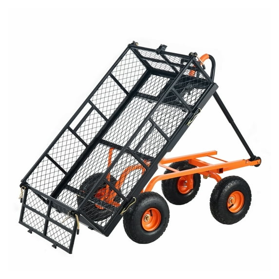 Metal Garden Dump Cart - 880lbs Capacity Utility Wagon with 10 inch Tires & 2-in-1 Handle